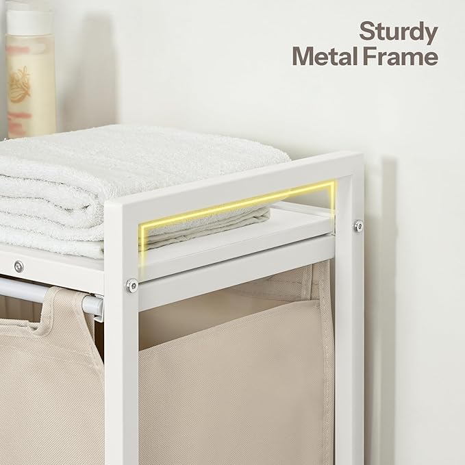 HOOBRO Laundry Sorter 3 Section, Laundry Hamper with Wheels, 3 × 11.5 Gal (43.4L), Rolling Laundry Basket, Pull-Out and Removable Oxford Fabric Bags, White WG76XY01-Ruum Studio Home