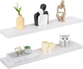 Floating Shelves 36 Inches Long - 8 Inch Deep Rustic Premium Solid Pine Wood for Storage - Farmhouse Wall Mounted for Living Room - Heavy-Duty Metal Bracket - 36" W x 8" D - Set of 2 - White Color-Ruum Studio Home