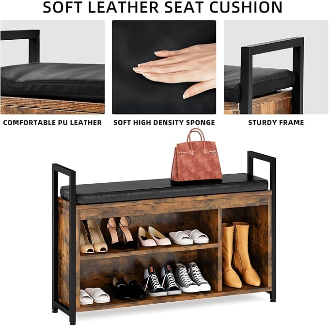 YITAHOME Coat Rack Shoe Bench Set, Wall Coat Rack with Shoe Storage, Industrial Entryway Shoe Bench with Coat Rack, 2 Storage Cubbies with Lip Top for Entryway, Hallway, Rustic Brown-Ruum Studio Home
