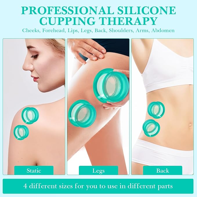 Geiserailie 16 Pcs 4 Sizes Cupping Therapy Set Silicone Cupping Massage Cups Professional Chinese Therapy Cup Vacuum for Body Muscle Nerve(Green)-Ruum Studio Home