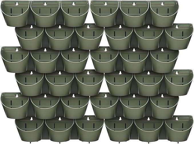Worth Garden Upgraded 12 Sets (36-Pocket) Self Watering Stackable Vertical Planters - Wall Mounted Plastic Plant Grow Pots fr Strawberries Flowers Herbs - Indoor Outdoor Green Wall Decoration (Green)-Ruum Studio Home