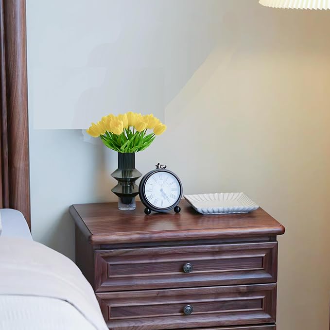 Mandy's Artificial Tulips 12 Stems Yellow Partially Open PU Faux Flowers for Wedding Home Decor 13.5 Inch-Ruum Studio Home