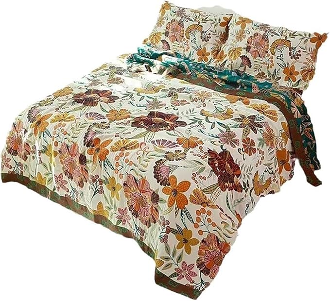 Boho Muslin Blanket for Adults 4-Layer Gauze 80 x 90 Inches Soft Cozy 100% Cotton Summer Cooling Blanket Colorful Floral Decor for Sofa Bed Coverlet Both Sides (A Summer Floral, 80 x 90 in)-Ruum Studio Home
