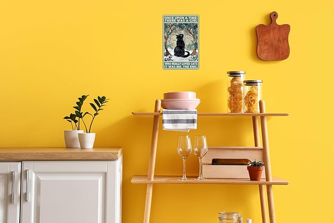 Black Cat Decor Vintage Metal Tin Sign Black Cat Once Upon a Time There was a Girl Poster Art Decor Home Bar Poster Cute Posters Cat Posters 12 x 8 Inch-Ruum Studio Home