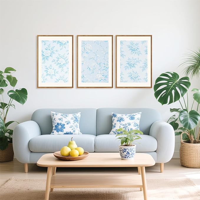 HPNIUB Large Classic Chinoiserie Floral Framed Canvas Wall Art Set, Watercolor Blue and White Flower Rose Wall Decor, Blue Minimalist Wildflower Art Print for Living Room,Bedroom,Office-16 x24 x3-Ruum Studio Home