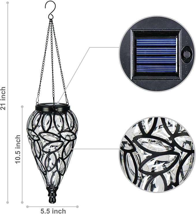 SUNNYPARK Outdoor Plastic Solar Hanging Lantern, 15 Cool White LEDs Twinkle Effect Tear-Shaped Hanging Lantern Decor Garden Decorative Solar Lights for Backyard, Patio and Lawn-Ruum Studio Home
