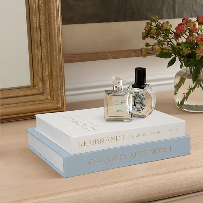 Linen Decorative Books for Home Decor,Set of 2 Aesthetic Faux Decor Book for Decoration,Fake Books for Bookshelf,Keepsake Storage Box (Blue & Beige)-Ruum Studio Home