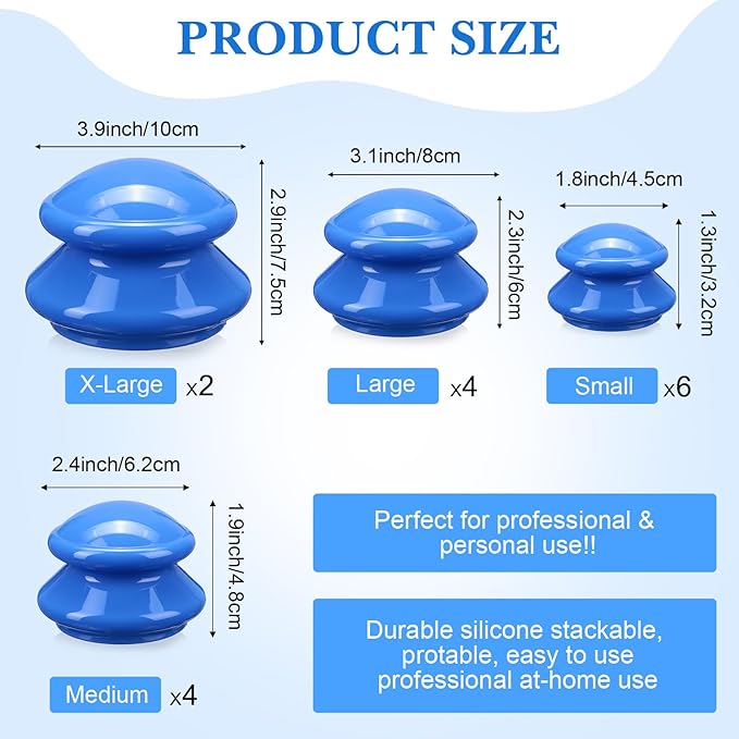 Geiserailie 16 Pcs 4 Sizes Cupping Therapy Set Silicone Cupping Massage Cups Professional Chinese Therapy Cup Vacuum for Body Muscle Nerve(Dark Blue)-Ruum Studio Home