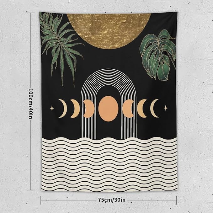 Abstract Boho Tapestry, Mid Century Tropical Tree Leaves Modern Geometric Arch Bohemian Botanical Tapestry, Home Aesthetic Wall Hanging Art Decor for Living Room Bedroom Dormitory 60x60 Inch-Ruum Studio Home