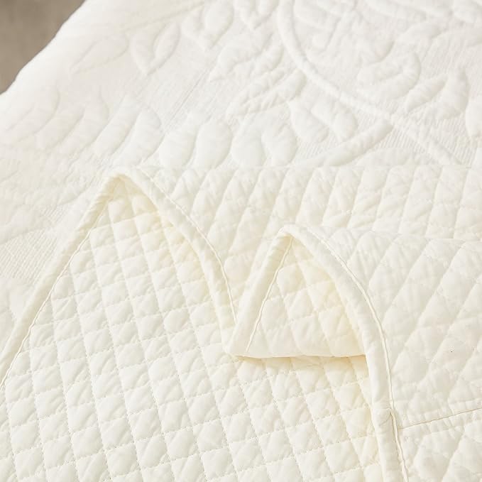 MarCielo 3-Piece 100% Cotton Oversized Bedspread Lightweight Quilt Coverlet Embroidery Farmhouse Bedding Set T0 (Bright White, Twin (68"x86"))-Ruum Studio Home