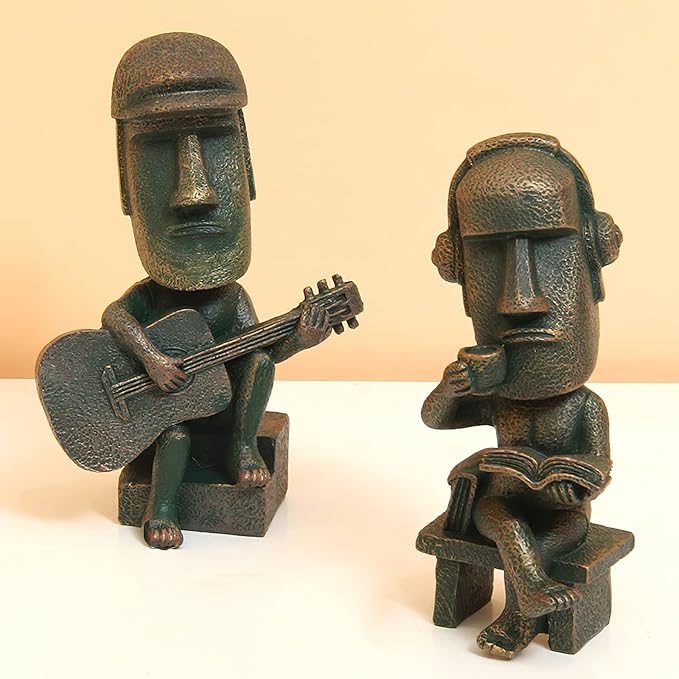 Moai Statue Decor - 6 Inch Easter Island Oranment Resin Stone Decoration for Room Accessories Antique Sculpture for Office Desktop (Read a Book)-Ruum Studio Home