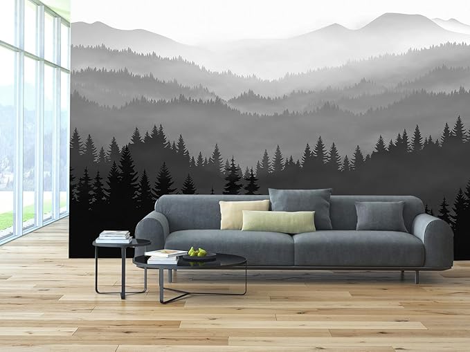WFBHUA-Black and White Forest Mountain Wallpaper Gray Woodland Nature Landscape Wall Paper Mural for Bedroom Living Room(Not Peel and Stick)-Ruum Studio Home