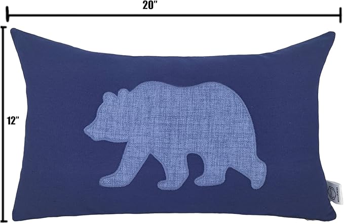 Lumbar Pillow Covers 12x20 Inches Bear Decorative Cotton Linen Throw Lumbar Waist Embroidered Cushions Covers for Couch Sofa Bedroom (Blue)-Ruum Studio Home