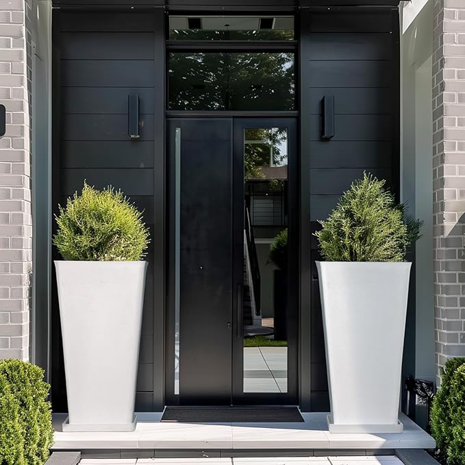 LA Jolie Muse 30 inch Tall White Planters Set of 2,Indoor/Outdoor Rectanglar Large Planters,V Shaped Taper Planters for Front Door.-Ruum Studio Home