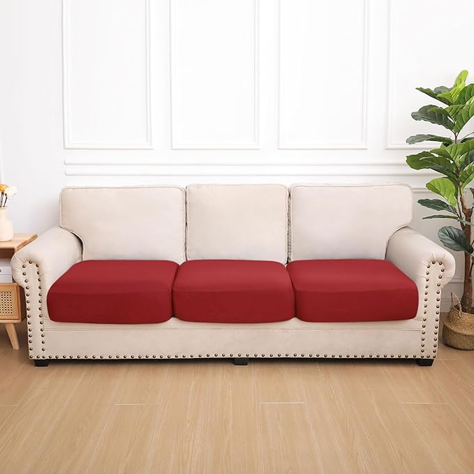 hyha Waterproof Couch Cushion Covers, Stretch Sofa Couch Seat Slipcover for Dog Washable, Non-Slip Waterproof Outdoor Cushion Covers for Patio Furniture Replacement (3 Pieces, Wine Red)-Ruum Studio Home