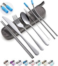 Travel Utensils Set with Case Reusable Portable Cutlery Set Stainless Steel 8pcs Including Dinner Knife Fork Spoon Chopsticks Straws(Silver)-Ruum Studio Home