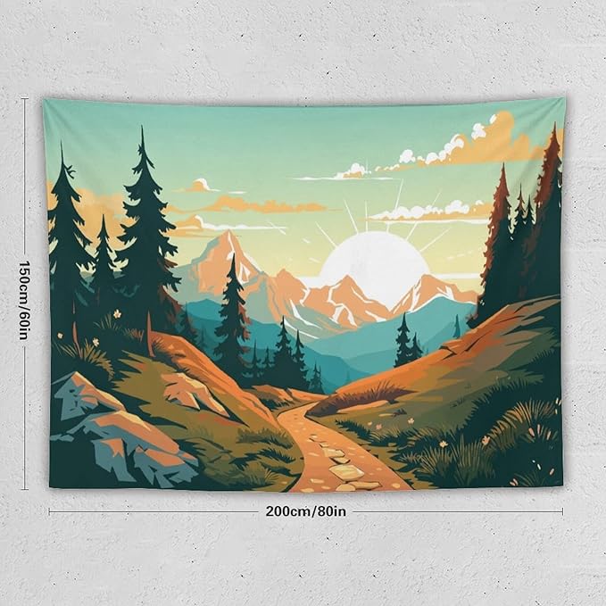 HZOHNAGO Mountain Tapestry Forest Mountain Sunrise Road Pattern Printed Wall Tapestry Wall Hanging for Bedroom Living Room Dorm 80" W x 60" H-Ruum Studio Home