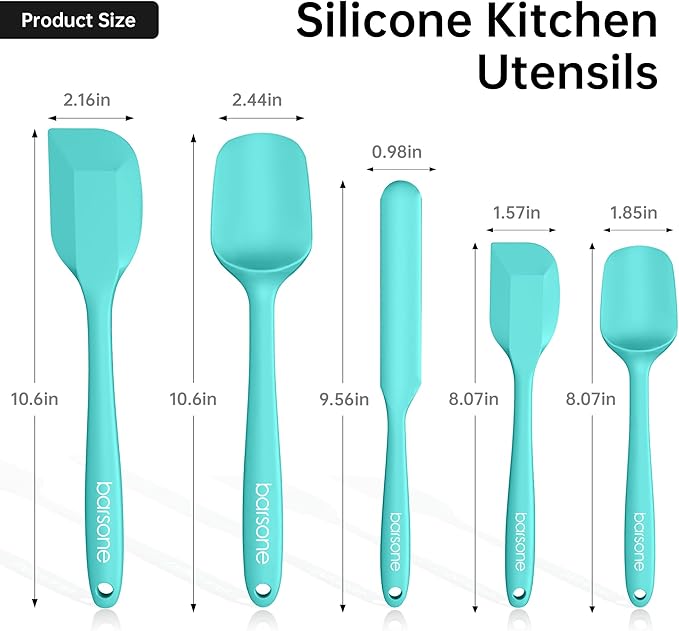 Barsone 5-Piece Silicone Spatula Set（ Heat Resistant 446°F Food Grade BPA Free, Nonstick Cookware Safe Dishwasher Safe Kitchen Tools for Baking, Cooking, Stirring, Blue）-Ruum Studio Home