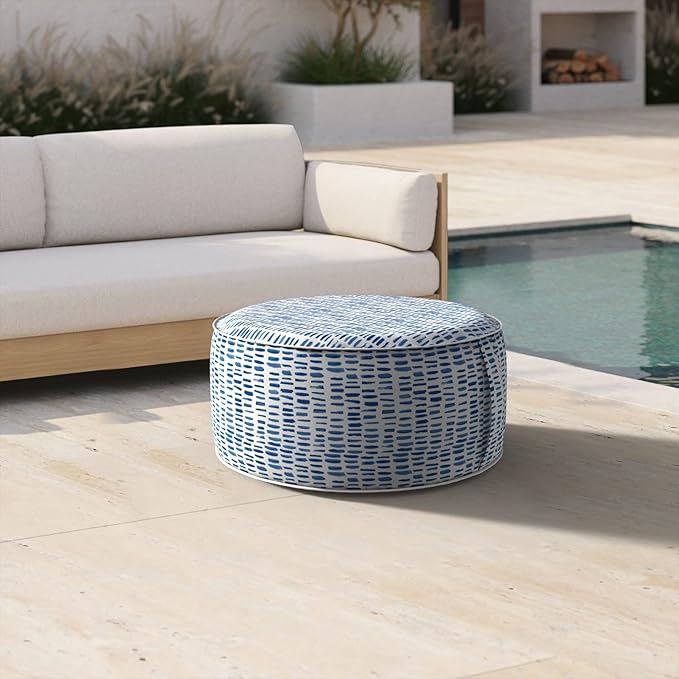Inflatable Ottoman Stool D21 xH9 for Outdoor/Indoor Use, Water Repellent Patio Foot Rest Stool with Portable Handle,Round Pouf Ottoman Suitable for Garden,Deck and Camping - Pebble Blue-Ruum Studio Home