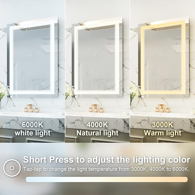 WELLFOR LED Bathroom Vanity Mirror 24 x 36 Inch, Lighted Anti-Fog Dimmable Mirror, IP44 Waterproof Wall Mounted Makeup Mirror, Packed with US Standard Plug and Touch Switch, (Horizontal/Vertical)-Ruum Studio Home