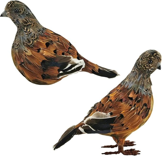 naturevibe 7.5 Inches Feathered Quail Set of 2 Fall Decorations,Artificial Woodland Animals Fall Figurines with Natural Feather as Centerpiece Table Decorations or Autumn Harvest Decor-Ruum Studio Home