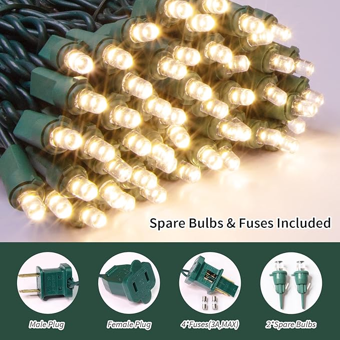Warm White Wide Angle LED String Lights, 64.8 Ft 300 Count, Pack of 3 Strands 21.9 Ft 100 Lights UL Certified Commercial Grade Green Wire 5mm Holiday String Light-Ruum Studio Home