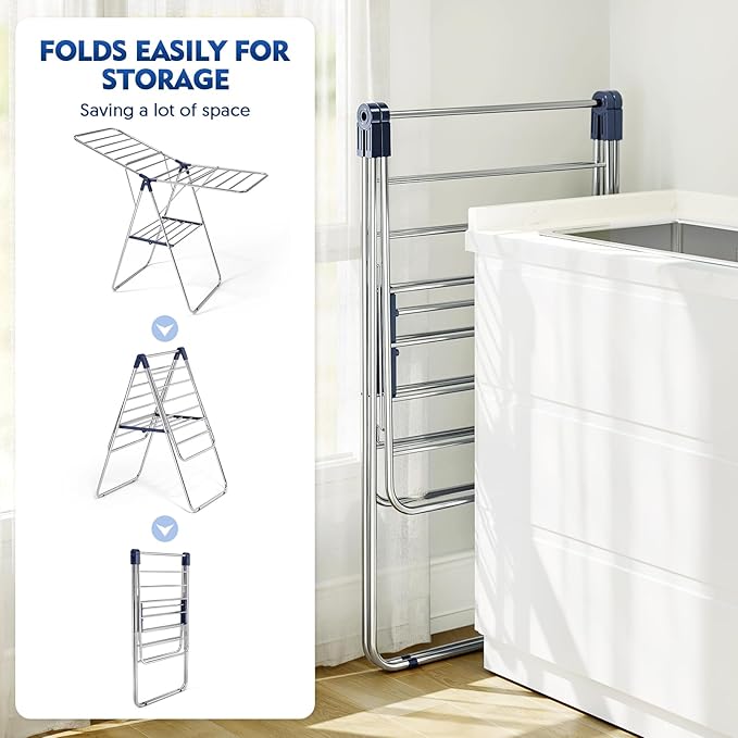 APEXCHASER Clothes Drying Rack, Drying Rack Clothing with Height-Adjustable, Foldable Gullwings Laundry Drying Rack, Indoor Outdoor Use, No Assembly-Ruum Studio Home