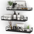 Floating Shelves Set of 3, Home Wood Wall Shelf, Farmhouse Shelf for Bedroom, Wall Mounted Floating Shelf for Living Room, Bedroom, Bathroom, Kitchen, Office (Black 2)-Ruum Studio Home