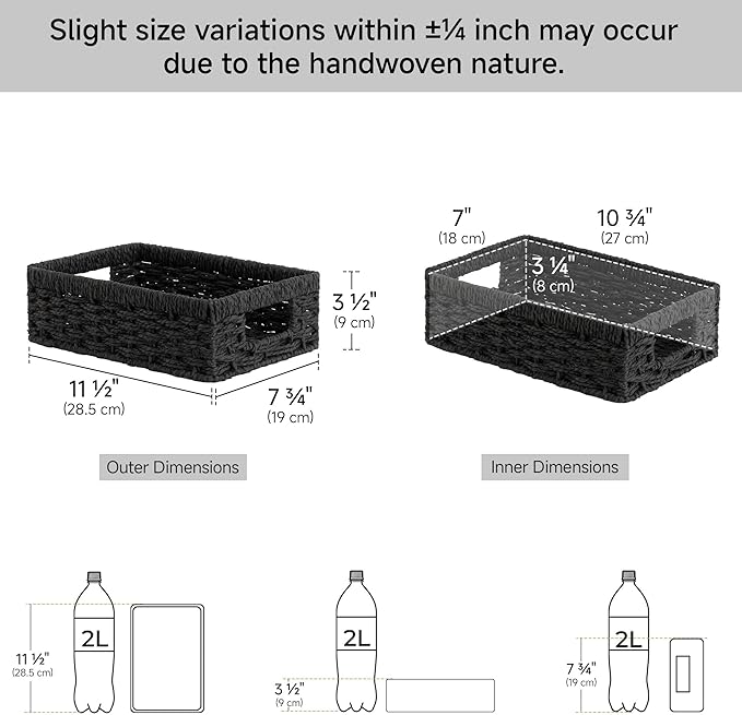 StorageWorks Small, Pantry Baskets, Wicker Storage Baskets for Organizing, Bathroom Shelves, Pantry Organizers and Storage, Black, 2-Pack-Ruum Studio Home