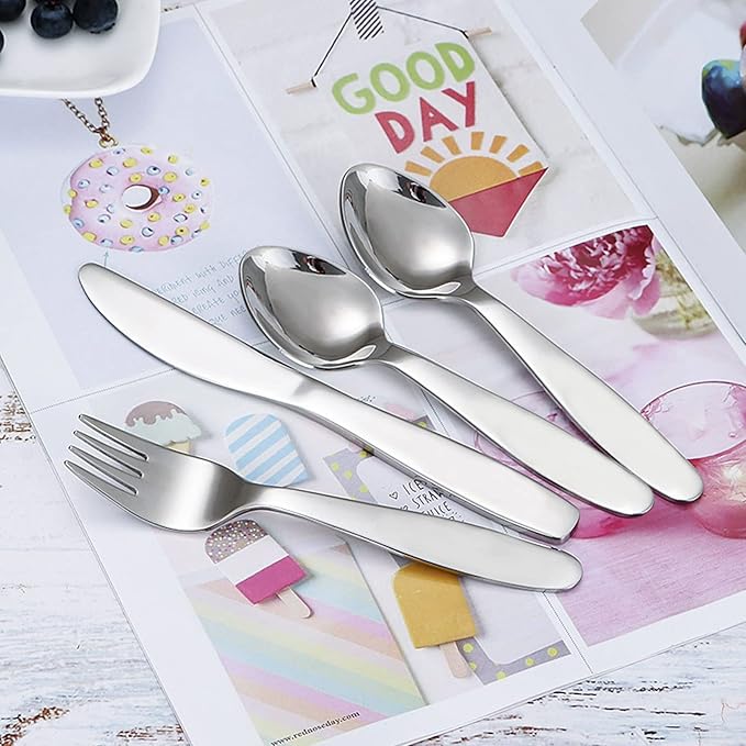VANRA Premium 18/8 Stainless Steel Children Cutlery Set 5.9-inch Kids Dinner Spoons Set 4 Pieces Silverware Flatware Utensil Set for Home School (4 Spoons)-Ruum Studio Home