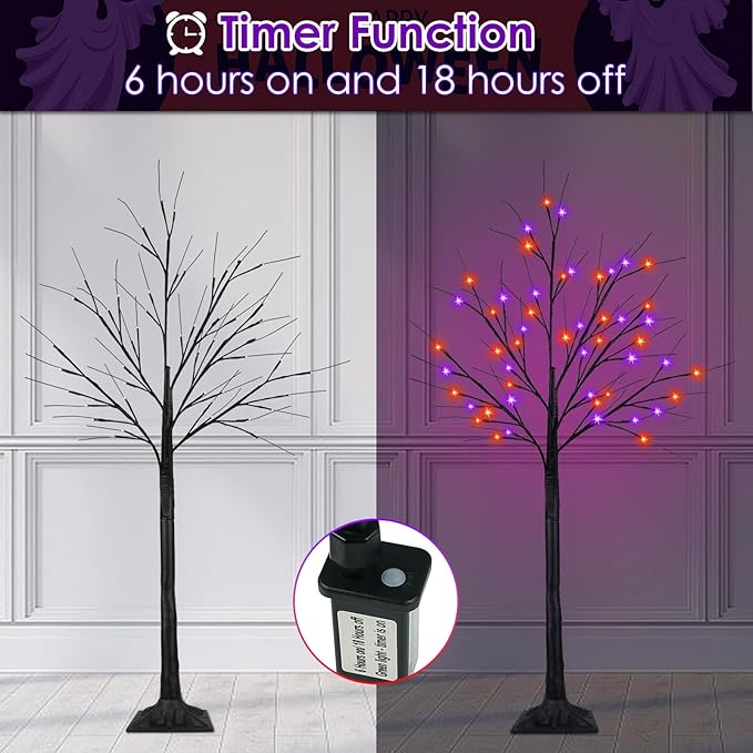 2Pack 4FT 100LED Black Halloween Tree Lights, Timer Function Halloween Trees with Purple and Orange Lights, Spooky Trees Light for Indoor Outdoor Halloween Decorations-Ruum Studio Home