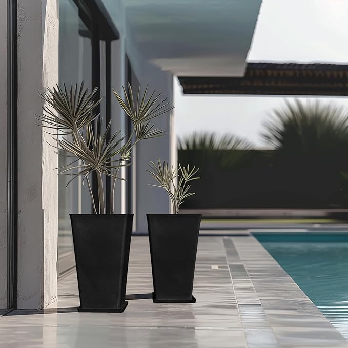 La Jolíe Muse Tall Planters 20 Inch, Flower Pot Pack 2, Patio Deck Indoor Outdoor Garden Tree Planters (Black)-Ruum Studio Home