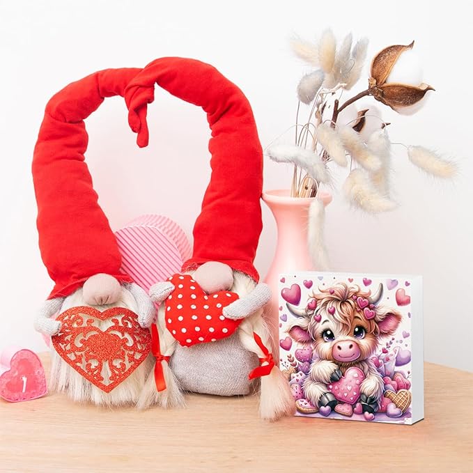 Valentines Day Decor Valentines Day Decorations Valentines Day Office Decor Valentines Day Table Decor Pink Valentines Day Decorations Valentines Decor Gifts for Girlfriend, Highland Cow Wooden Decor-Ruum Studio Home