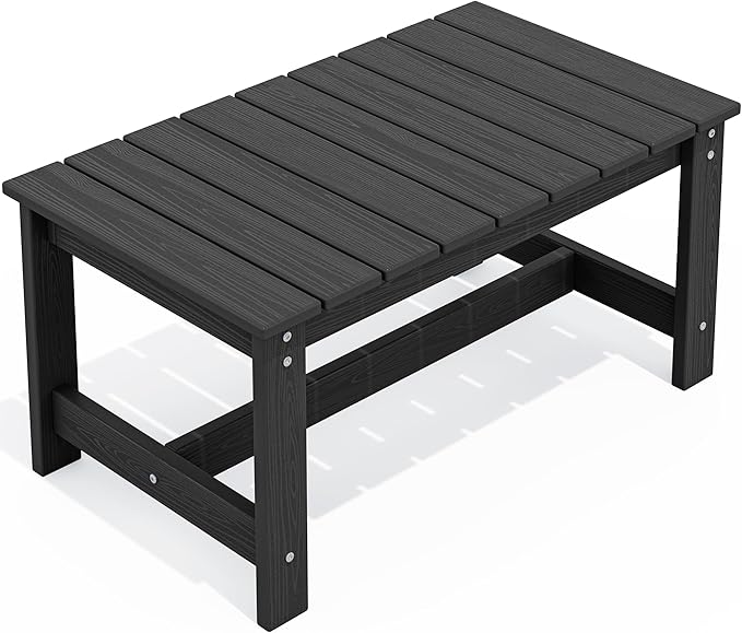 SERWALL Outdoor Coffee Table, HDPE Patio Coffee Table for Outside, Rectangle, Black-Ruum Studio Home