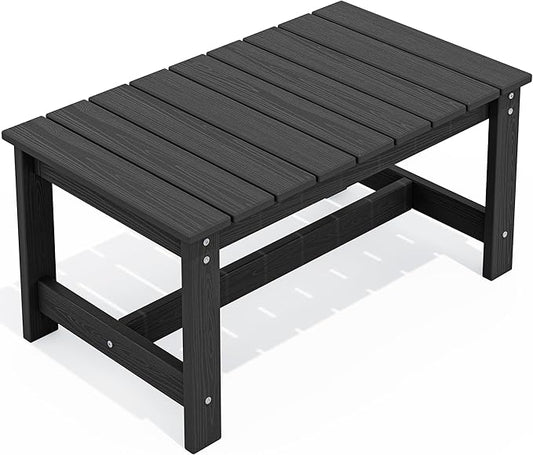 SERWALL Outdoor Coffee Table, HDPE Patio Coffee Table for Outside, Rectangle, Black-Ruum Studio Home