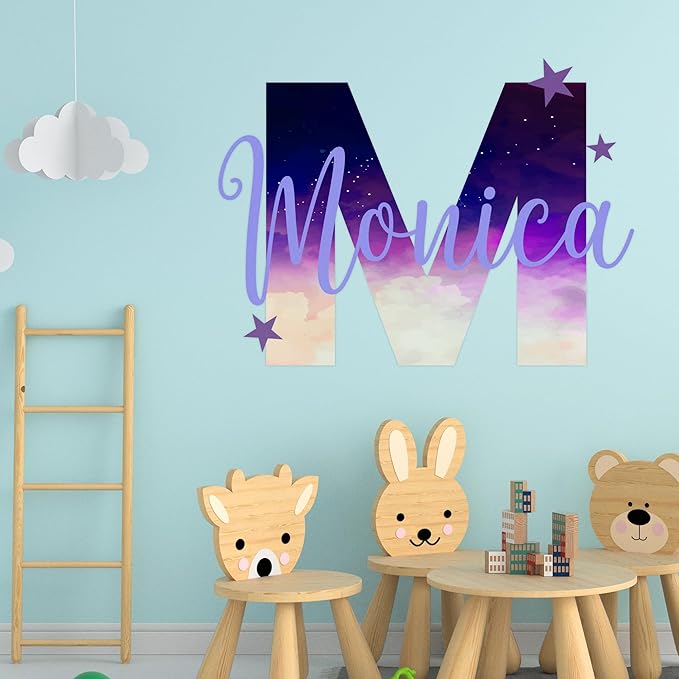 Custom Stickers Name Wall Decor I Personalized Name Sign for Room Decor | Multiple Custom Name & Initial I Decal for Baby Girl Nursery Decor I Nursery Wall Decal for Baby (B. Night Sky)-Ruum Studio Home