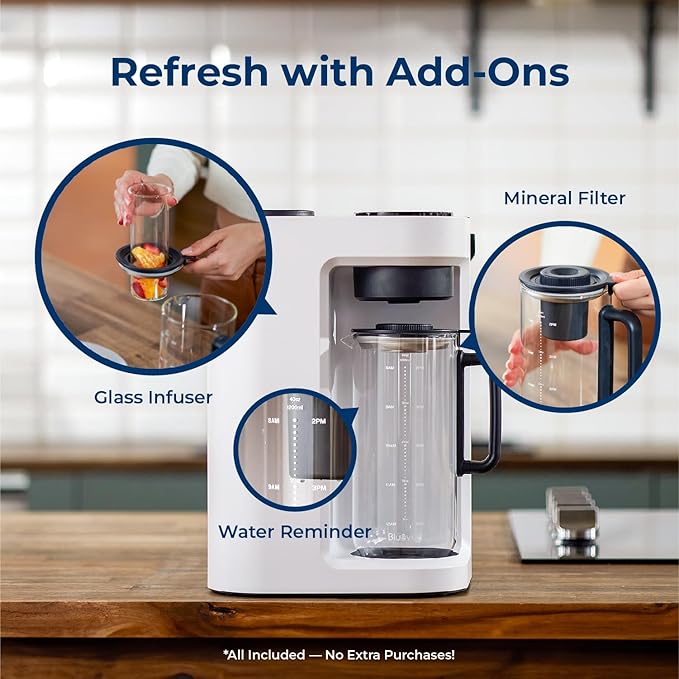 Bluevua RO100ROPOT-Lite(UV) Reverse Osmosis System Countertop Water Filter, 7-Stage Purification with UV and Remineralization, TDS & Filter Life Monitoring, Portable Water Purifier, White-Ruum Studio Home