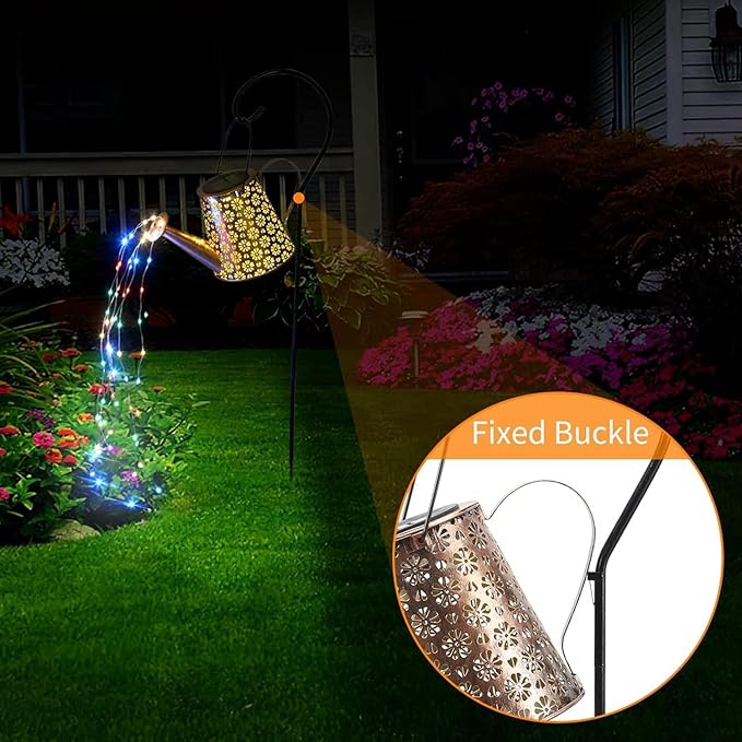 2 Pack Solar Watering Can Lights with Shepherd Hook, 8 Multi-Color Changing Modes, IP65 Waterproof, 60pcs String Lights for Outdoor Garden Pathway Lawn Patio Deck Walkway Courtyard-Ruum Studio Home