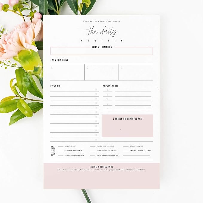 Bliss Collections Daily Planning Pad, To Do List Notebook - Undated Tear-Off Sheets Notepad - Work Calendar, Organizer, Scheduler for Goals, Tasks - Simple (Pink), 6" x 9", 50 Sheets-Ruum Studio Home