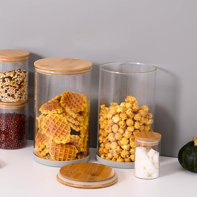 32oz Glass Food Storage Jars, Glass Jars with Bamboo Lids, Kitchen Storage Jars, Canisters with Airtight Lids for Spice, Coffee, Cookie, Set of 4, Pantry Organizers-Ruum Studio Home