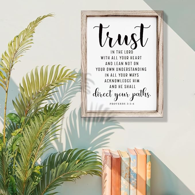 Christian Wall Signs, Rustic Home Decor, Church Room Decoration, Proverbs 3:5-6 Sign, Framed Wall Plaque Sign 15 * 11.5 inches, Trust in the Lord with All Thine Heart-Ruum Studio Home