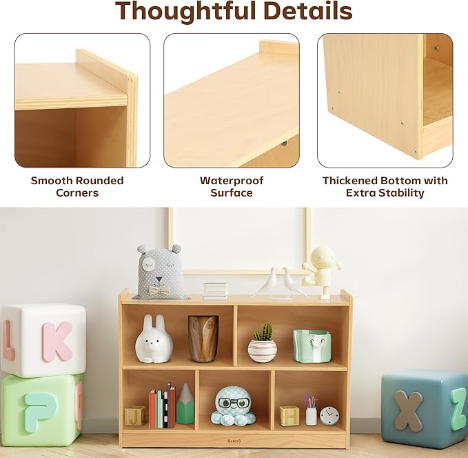 Toy Storage Organizer for Kids Room, Wooden Kids Bookshelf for Classroom, Cube Storage Organizer for Playroom, 5-Section Montessori Bookshelf & Toy Shelf for Nursery-Ruum Studio Home