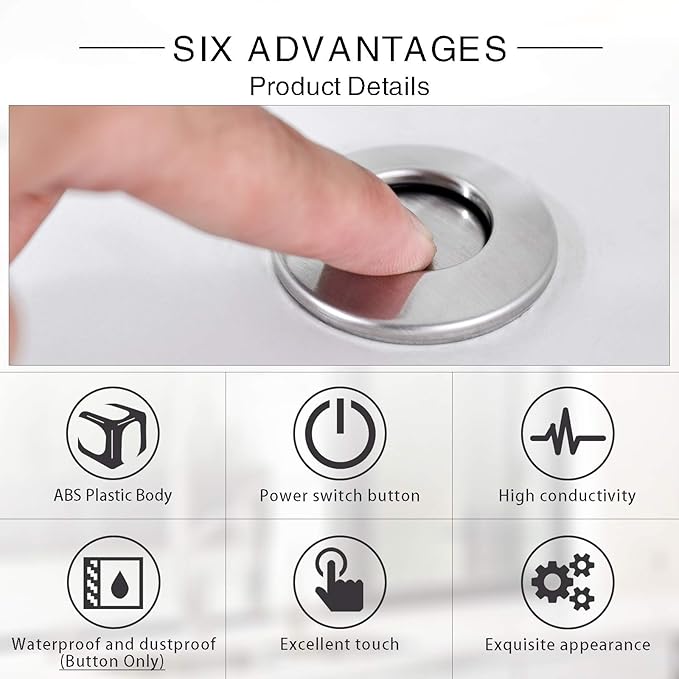 Garbage Disposal SinkTop Air Switch Kit with Long Button,Brass Made Cover,Brushed Nickel-Ruum Studio Home