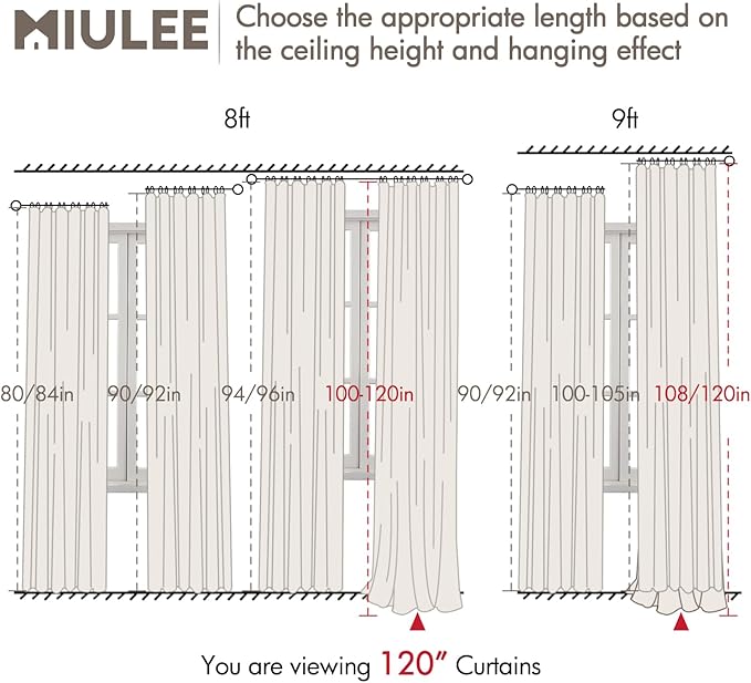 MIULEE 100% Blackout Curtains 120 Inch Long 2 Panels for Bedroom, Thick Luxury Faux Linen Black Out Curtain Room Darkening Back Tab Pleat Window Textured Drapes with Hooks for Living Room, Gery-Ruum Studio Home