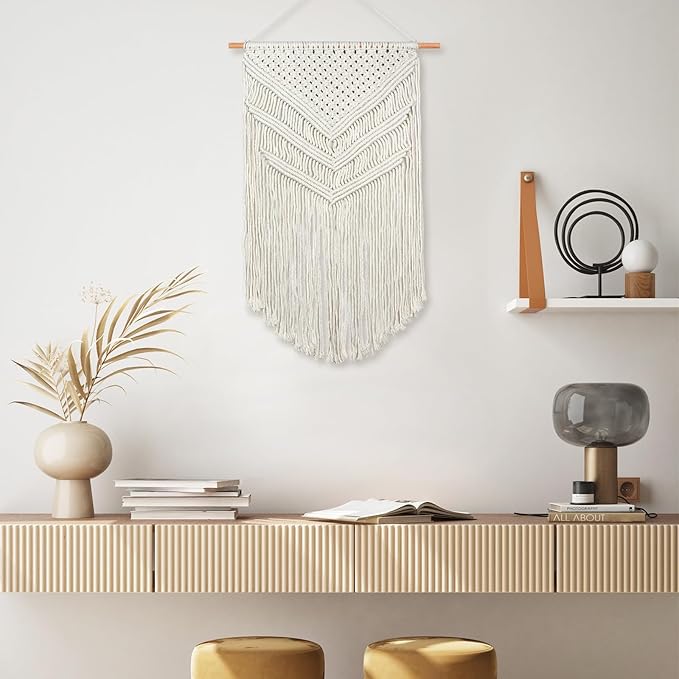 JONKASIPA Macrame Woven Wall Hanging, Bohemian Wall Decor, Handmade Woven Tapestry with Tassels, Delicate Lace Decor Crafts for Bedroom,Living Room or Farmhouse (Beige)-Ruum Studio Home