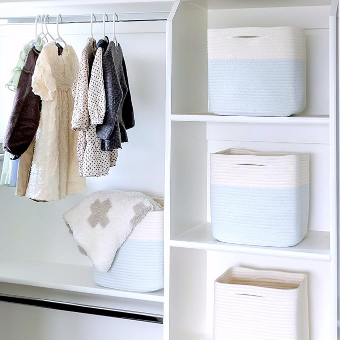 NaturalCozy 13 Inch Cube Storage Bins Cotton Rope Woven Baskets for Organizing 3-Pack | 13 x 13 Storage Cubes | Fabric Square Storage Baskets for Shelves Organizer, Kids Toy Bins, Closet Baby Nursery-Ruum Studio Home