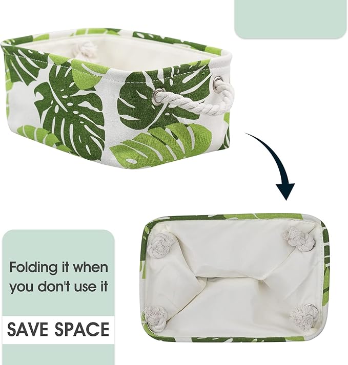 Organization and Storage Basket for Shelves - Small 6 Pack Fabric Storage Bin Collapsible Baskets for Organizing with Handle for Cloth Decorative Laundry Canvas (Banana Leaf 12x8x5.2 inch)-Ruum Studio Home