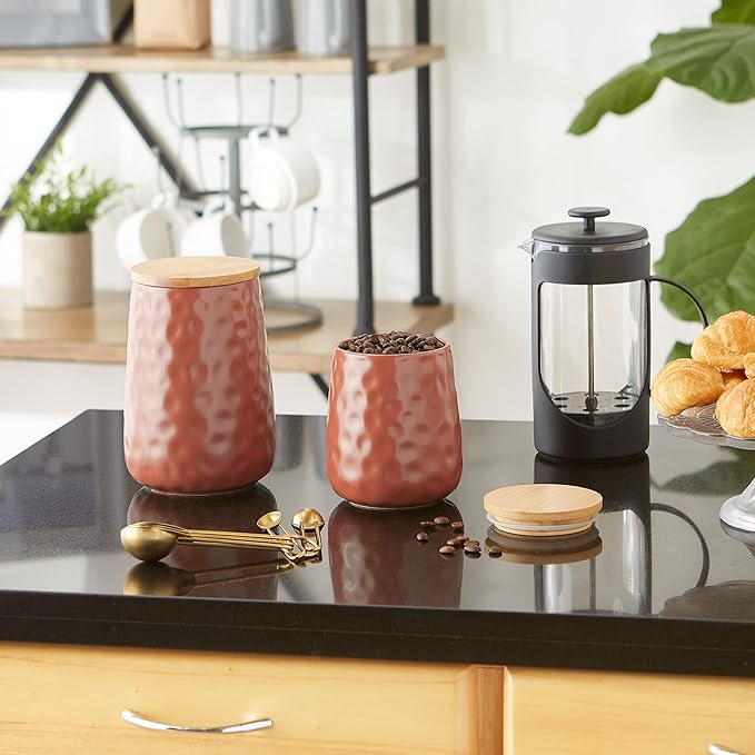 DII Kitchen Accessories Collection, Textured Matte Ceramic Canister Set, Cinnamon, Dimple, 2 Piece-Ruum Studio Home