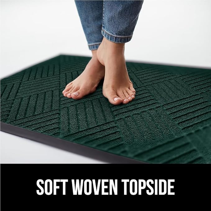 GORILLA GRIP 100% Waterproof All-Season WeatherMax Doormat US Designed Natural Rubber, Stain and Fade Resistant, Low Profile Indoor Outdoor Door Mats, Easy Clean Patio Mat, 23x35, Green Diamond-Ruum Studio Home