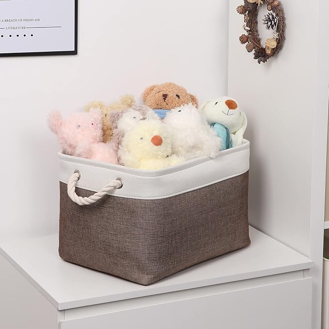 Bidtakay Baskets Fabric Storage Bins for Shelves [3-Pack] Decorative Storage Baskets for Organizing 15 X 11 X 9.5 inches Nursery Closet Foldable Toy Storage Closet Organizer Brown-Ruum Studio Home